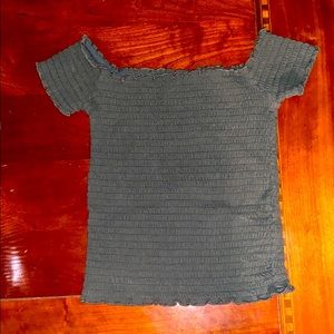 Olive green off the shoulder ruffled top